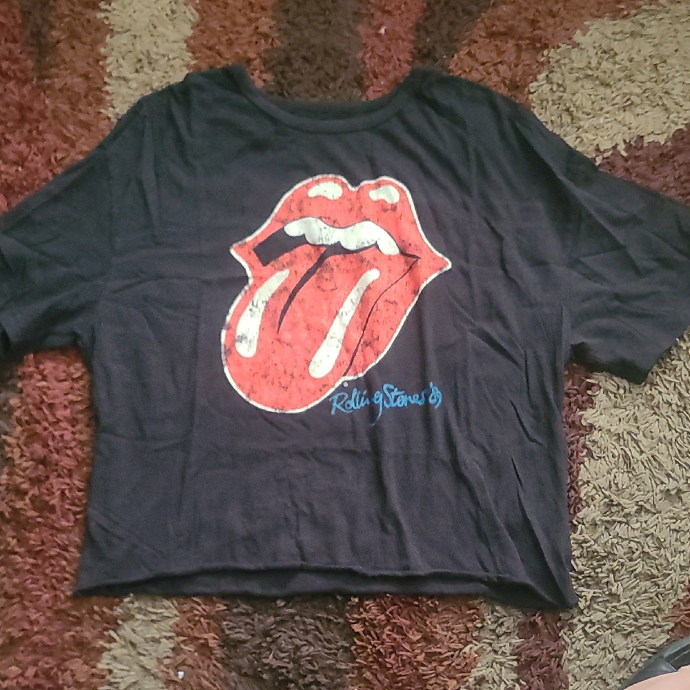 The Rolling Stones Black Tee with Red and White Logo